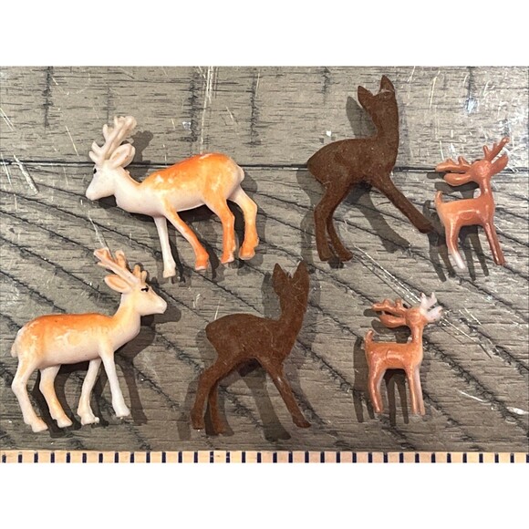 Vtg Deer Buck Reindeer Family Decor Doe  Baby Fawn Flocked Decor MCM Christmas - Picture 5 of 5